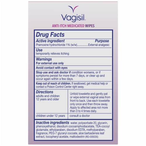 Vagisil Anti-Itch Medicated Wipes Maximum Strength 12 Count Perspective: back