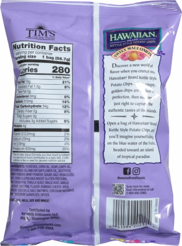 Tim's® Hawaiian® Sweet Maui Onion Kettle Potato Chips Perspective: back