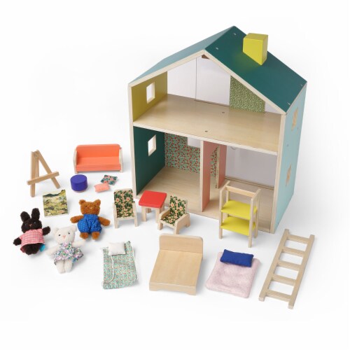 Manhattan Toy Little Nook 19-Piece Wooden Playhouse with Loft for Kids 3 + Year Old and Up Perspective: back