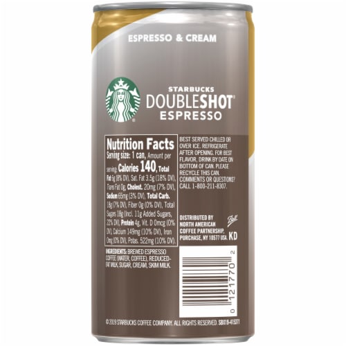 Starbucks DoubleShot Espresso &amp; Cream Premium Espresso Beverage, 6.5 fl ...