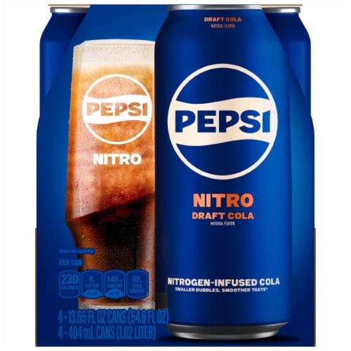 Pepsi Nitro Nitrogen-Infused Cola Draft Cola Natural Flavor 13.65 Fl Oz 4 Count Cans Perspective: back