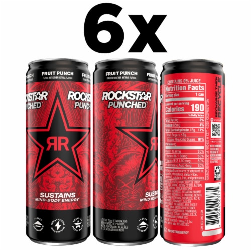 Rockstar® Punched Fruit Punch Energy Drink Multipack Sleek Cans Perspective: back