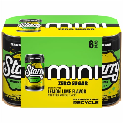Starry Zero Sugar Mini Soda Lemon Lime 7.5 Fl Oz, 6 Count Perspective: back