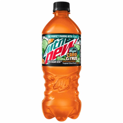 Mountain Dew® Zero Sugar Baja Blast Cabo Citrus Soda Bottle Perspective: back