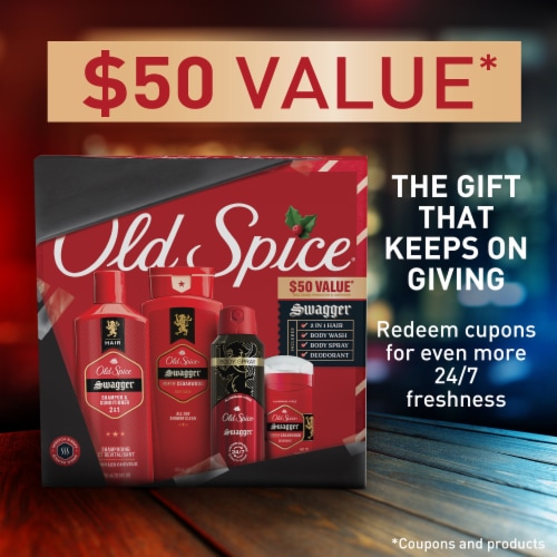 Old Spice Holiday Gift Set for Men, Swagger, Body Wash, AF Deo, Body Spray, & 2n1 Shampoo, 4-Pack Perspective: back