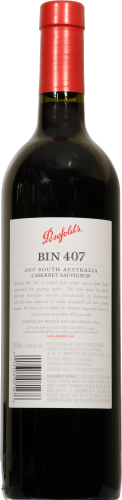 Penfolds South Australia Bin 407 Cabernet Sauvignon Red Wine Perspective: back