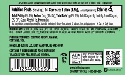 Trident Purely Spearmint Sugar Free Gum Perspective: back