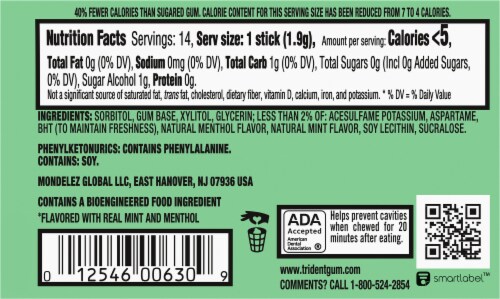 Trident Purely Spearmint Sugar Free Gum Perspective: back