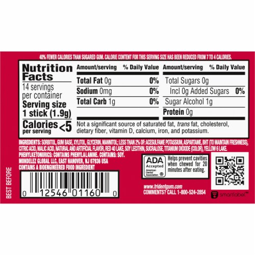Trident Sugar Free Island Berry Lime Gum Perspective: back