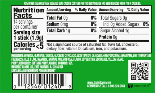 Trident Lime Passionfruit Sugar Free Gum Perspective: back