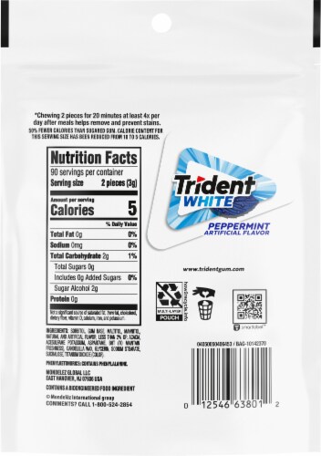Trident White Peppermint Sugar Free Gum Perspective: back