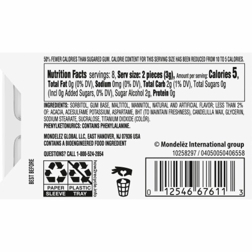 Trident White Spearmint Sugar Free Gum Perspective: back