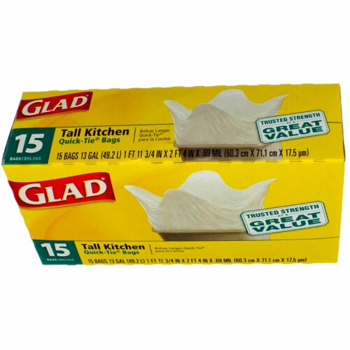 Glad Tall Kitchen Bags, Quick-Tie, 15 Bags Perspective: back