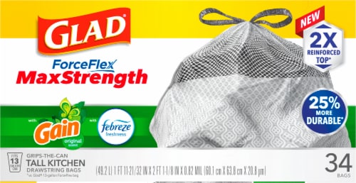 Glad ForceFlex Plus Beachside Breeze 13 Gallon Tall Kitchen Drawstring Bags,  34 ct - Fry's Food Stores