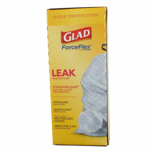 Glad Force Flex Tall Kitchen Drawstring Trash Bags, Fresh Clean, 13 gal, 23 Ct Perspective: back