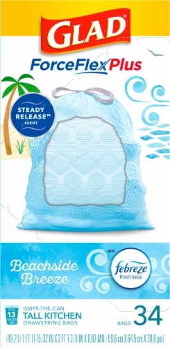 Glad ForceFlex Plus Beachside Breeze 13 Gallon Tall Kitchen Drawstring Bags Perspective: back