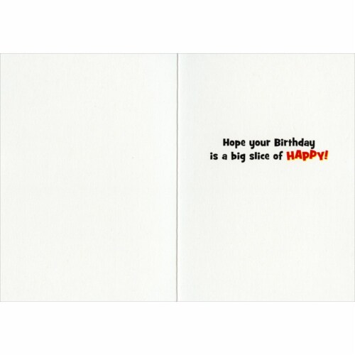 Avanti Dog With Cheesy Pizza Slice Funny Bulldog Birthday Card Perspective: back