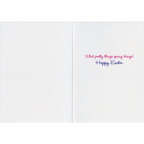 Avanti Cat Smelling Hyacinths Cute Easter Card Perspective: back