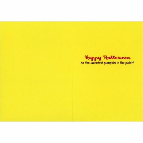 Avanti Kitten Wearing Knit Pumpkin Hat Cute Halloween Card Perspective: back
