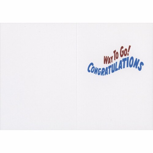 Avanti Girl with Raised Arms and Dog Driving Red Go Cart Graduation Card Perspective: back