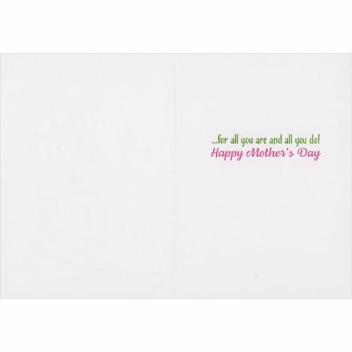 Avanti Thank You Mom: Swirling White Letters and Flower Border on Pink Mother's Day Card Perspective: back