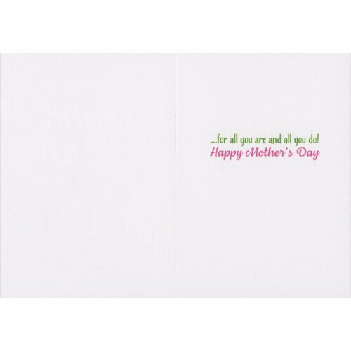 Avanti Thank You Mom: Swirling White Letters and Flower Border on Pink Mother's Day Card Perspective: back