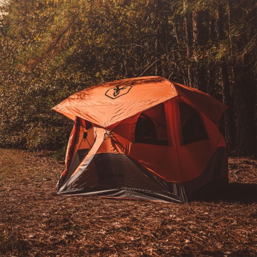 Gazelle T4 4-Person Pop Up Camping Hub Tent w/Removable Floor & Rain Fly, Orange Perspective: back