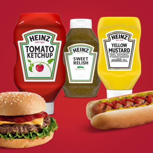 Heinz Tomato Ketchup, Sweet Relish and Yellow Mustard Variety Pack Perspective: back