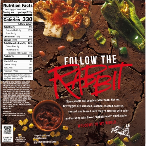 Fat Rabbit Smoky Mole Madness with Roasted Vegetables Pinto Beans & Cheese in a Red Mole Sauce Meal Perspective: back