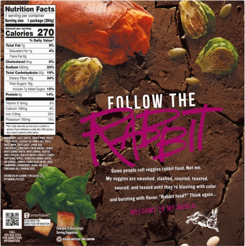 Fat Rabbit Roasted Vegetables Fruit & Pumpkin Seeds in Dressing Over Quinoa Frozen Meal Perspective: back