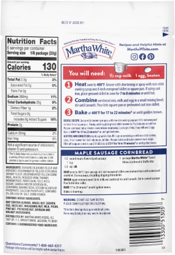 Martha White® Sweet Yellow Cornbread Mix Perspective: back