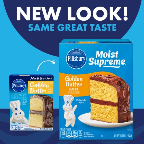 Pillsbury Moist Supreme Golden Butter Cake Mix, 15.25 oz Box Perspective: back