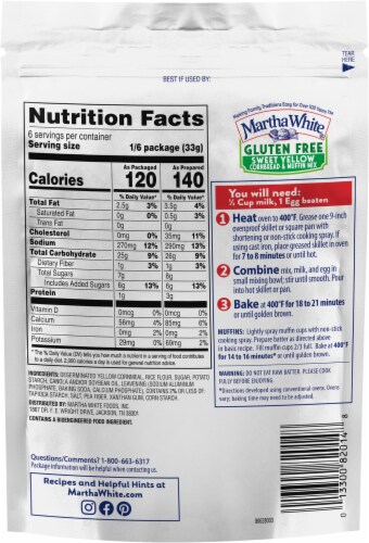 Martha White Sweet Yellow Gluten Free Cornbread Mix Perspective: back