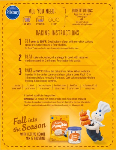 Pillsbury Moist Supreme® Perfectly Moist Supreme Premium Pumpkin Cake Mix Perspective: back