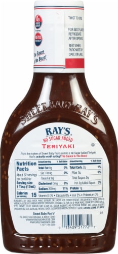Sweet Baby Ray's No Sugar Added Teriyaki Marinade Perspective: back