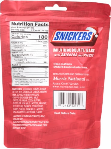 Snickers® Milk Chocolate Bark Christmas Candy Bag Perspective: back