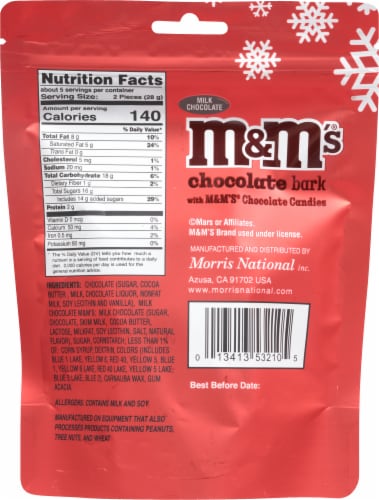 M&M's® Milk Chocolate Bark Holiday Candy Bag Perspective: back
