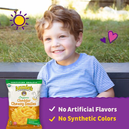 Annie's Organic Cheddar Cheesy Smiles Baked Corn Puffs Perspective: back