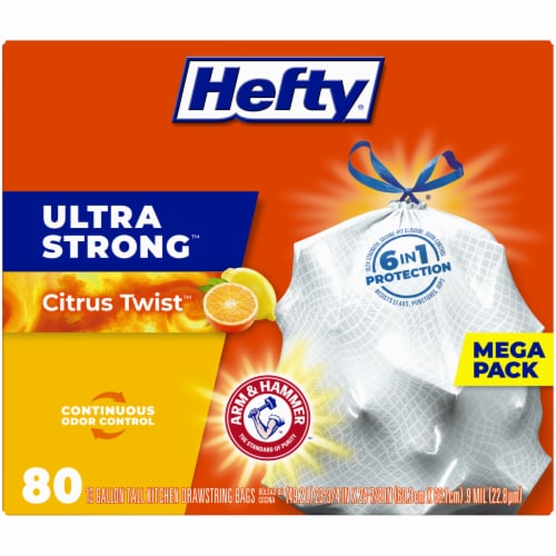 Hefty® Ultra Strong™ Citrus Twist 13 Gallon Tall Kitchen Drawstring Trash Bags Perspective: back