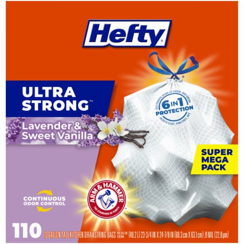 Hefty® Ultra Strong™ Lavender & Vanilla 13 Gallon Tall Kitchen Drawstring Trash Bags Super Mega Pack Perspective: back