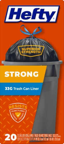 Hefty Strong Trash Bags, Trash Can Liner, Drawstring, Extra Large, 33 Gallon, Strong, Mega Pack - 48 bags