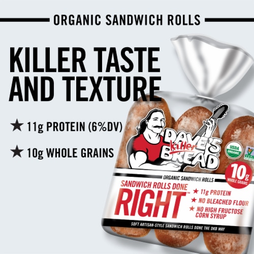 Dave's Killer Bread Sandwich Rolls Done Right, Organic White Bread Sandwich Rolls, 6 Count Perspective: back