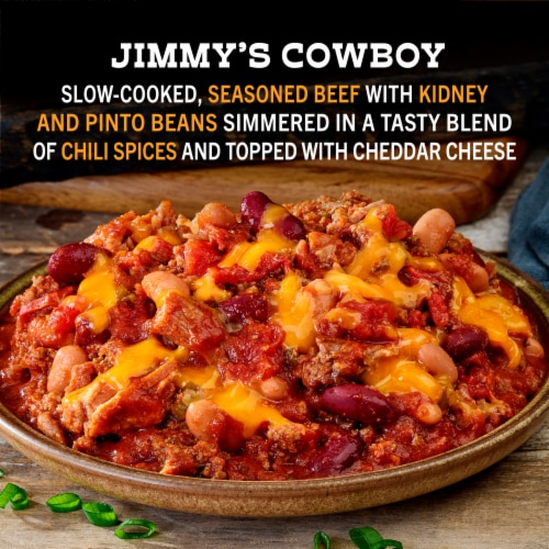 Yellowstone Jimmy’s Cowboy Chili with Beans Slow-cooked Seasoned Beef Topped with Cheddar Cheese Perspective: back