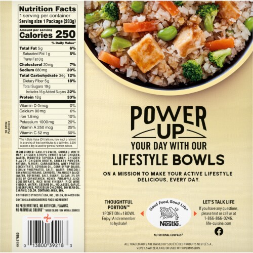 Life Cuisine Riced Cauliflower Teriyaki Chicken Bowl Frozen Meal Perspective: back