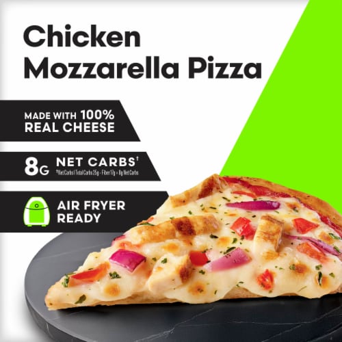 Vital Pursuit Thin Crust Chicken Mozzarella Pizza High Protein Portion Aligned Meal Frozen Pizza Perspective: back