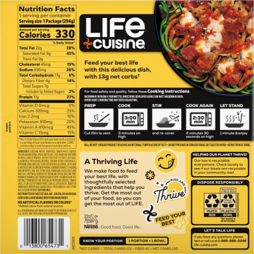 Life Cuisine Low Carb Lifestyle Meatlovers Zoodles Bowl Frozen Meal Perspective: back