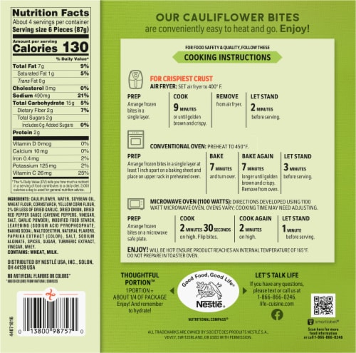 Life Cuisine Buffalo Style Cauliflower Bites Frozen Appetizer Frozen Meal Perspective: back