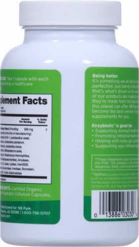 NBpure Enzy Biotic® Probiotic Pure Vegan Digestion Dietary Supplement Capsules Perspective: back