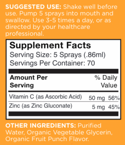 NBpure Zinc Up with Vitamin C Dietary Supplement Spray Perspective: back