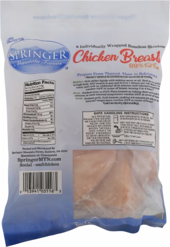 Springer Mountain Farms Frozen Raw Boneless Skinless Chicken Individually Wrapped Breast Perspective: back